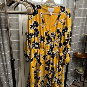 Lane Bryant Yellow and Black Floral Long Sleeve Dress